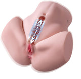 Illustration of a device inserted into the sex doll, with a close-up view of the area.