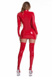 Latex Zipped Mini Dress with Stockings (Optional) - Own Pleasures