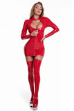 Latex Zipped Mini Dress with Stockings (Optional) - Own Pleasures