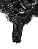 Zipped Crotchless Latex Lace Bodysuit - Own Pleasures
