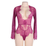 Up to 5XL Lace Elegant and Sexy V Neck Long Sleeve Bodysuit - Own Pleasures