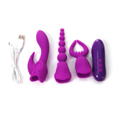 4pcs/set One mini vibrator + 3pcs headgear for vagina, anus and nipples - Own Pleasures