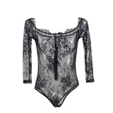 Up to 5XL Romper Playsuit Off Shoulder Eyelash Lace Long Sleeve | Long Sleeve - Own Pleasures