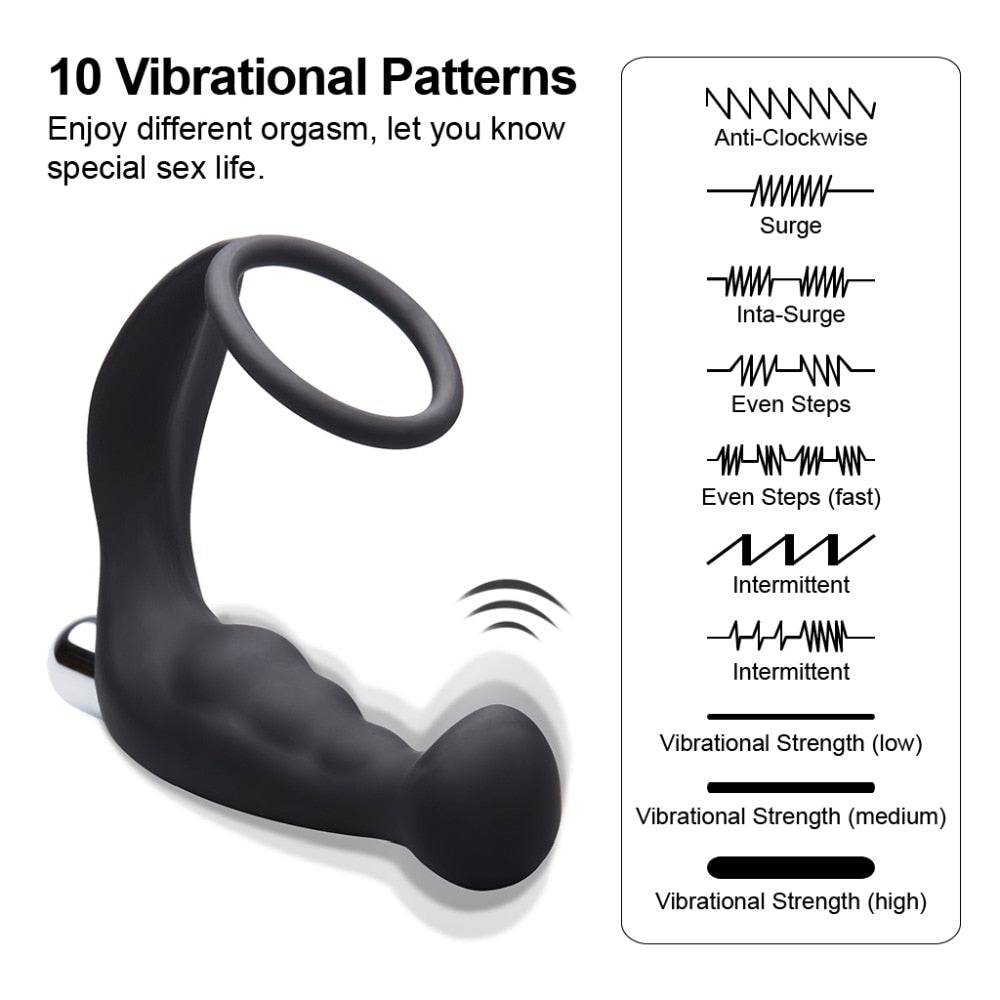 USB 10 Speed Prostate Vibrator with Ring - Own Pleasures