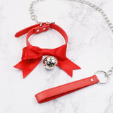 Lovely Bell Leather Collar Lead Chain Bondage | 4 Colors | 2 Designs - Own Pleasures