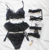 Black & White Chiffon Lingerie Set - Own Pleasures