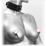 Faux Leather Slave Collar & Nipple Clamps - Own Pleasures
