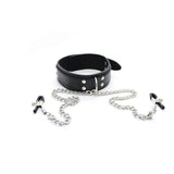 Faux Leather Slave Collar & Nipple Clamps - Own Pleasures