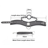 BDSM Bondage PU Leather Collar with Silicone Gag, Metal Chain - Own Pleasures