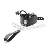 BDSM Bondage PU Leather Collar with Silicone Gag, Metal Chain - Own Pleasures