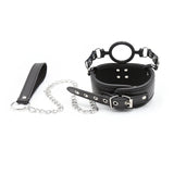 BDSM Bondage PU Leather Collar with Silicone Gag, Metal Chain - Own Pleasures