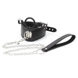 BDSM Bondage PU Leather Collar with Silicone Gag, Metal Chain - Own Pleasures