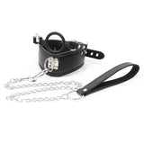 BDSM Bondage PU Leather Collar with Silicone Gag, Metal Chain - Own Pleasures