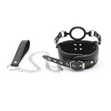 BDSM Bondage PU Leather Collar with Silicone Gag, Metal Chain - Own Pleasures