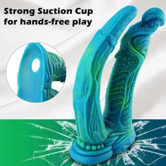 Monster Fantasy Silicone Dildo, Big Vibrating Soft Double Dildos with Suction Cup