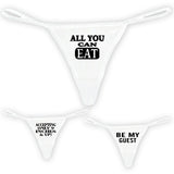Lot of 3 Women's Sexy White Thongs wih Funny Black - Own Pleasures
