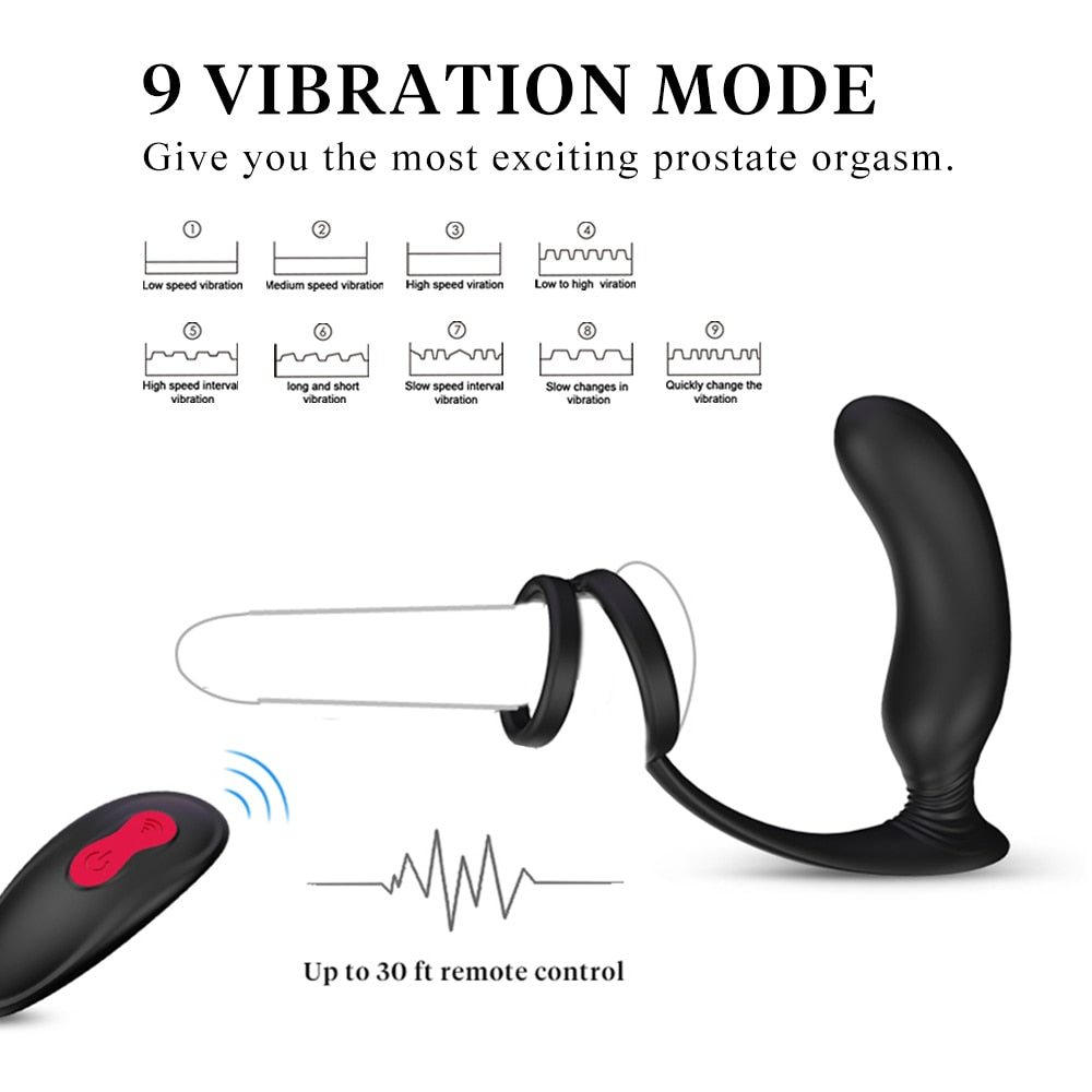 Prostate Massager Double Penetration Anal Bead Plug Vibrator Cock Vibr