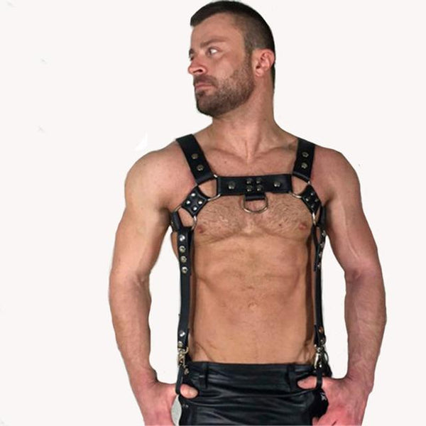 Men's Leather Body Harness - Chest Strap With Buckles, Adjustable, Genuine Leather, Size B