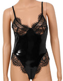 Zipped Crotchless Latex Lace Bodysuit - Own Pleasures