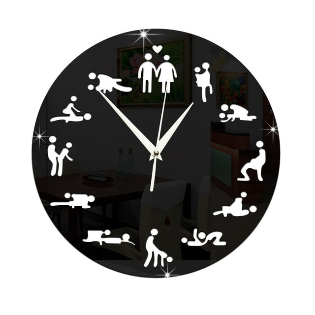 Black and White Mute Sex Position Wall Clock - Own Pleasures