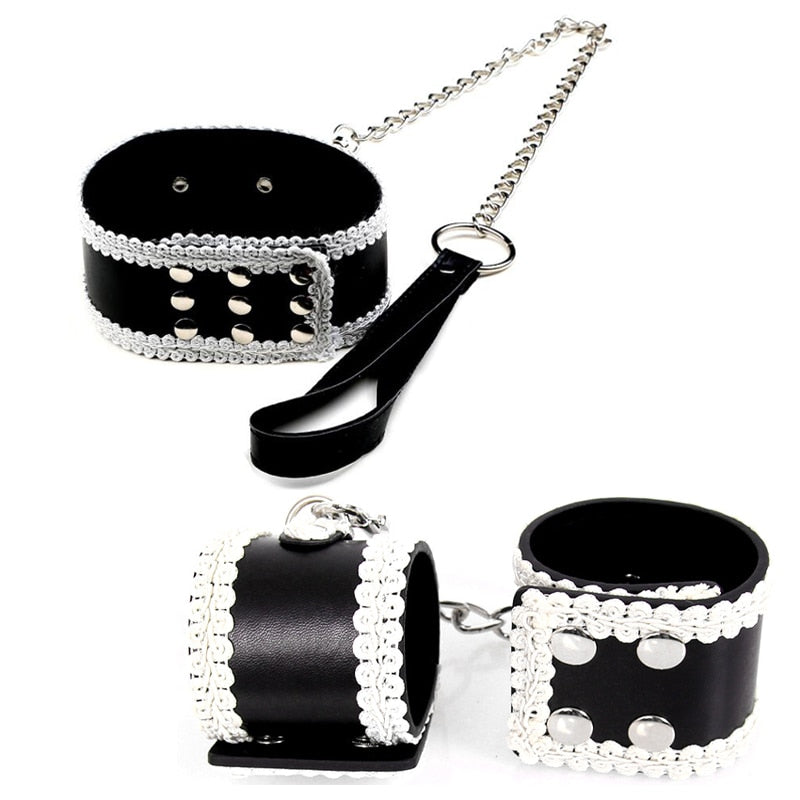 Sexy Adjustable PU Leather Handcuffs and Collar - Own Pleasures