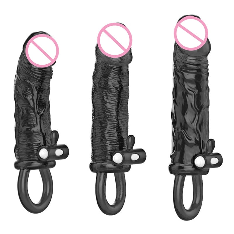 Soft TPE Black Penis Enlargement Sleeve with Ring - Own Pleasures
