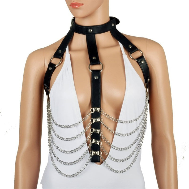 Sexy Leather Harness with Chains For Female - Own Pleasures