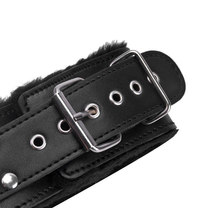 BDSM Plush Collar Leather And Leash | Fetish Bondage - Own Pleasures