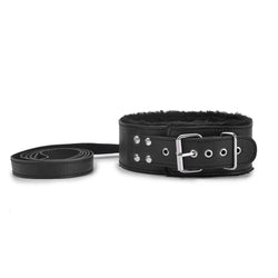 BDSM Plush Collar Leather And Leash | Fetish Bondage