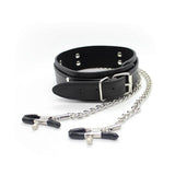 Faux Leather Slave Collar & Nipple Clamps - Own Pleasures