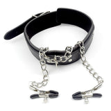 Faux Leather Slave Collar & Nipple Clamps - Own Pleasures