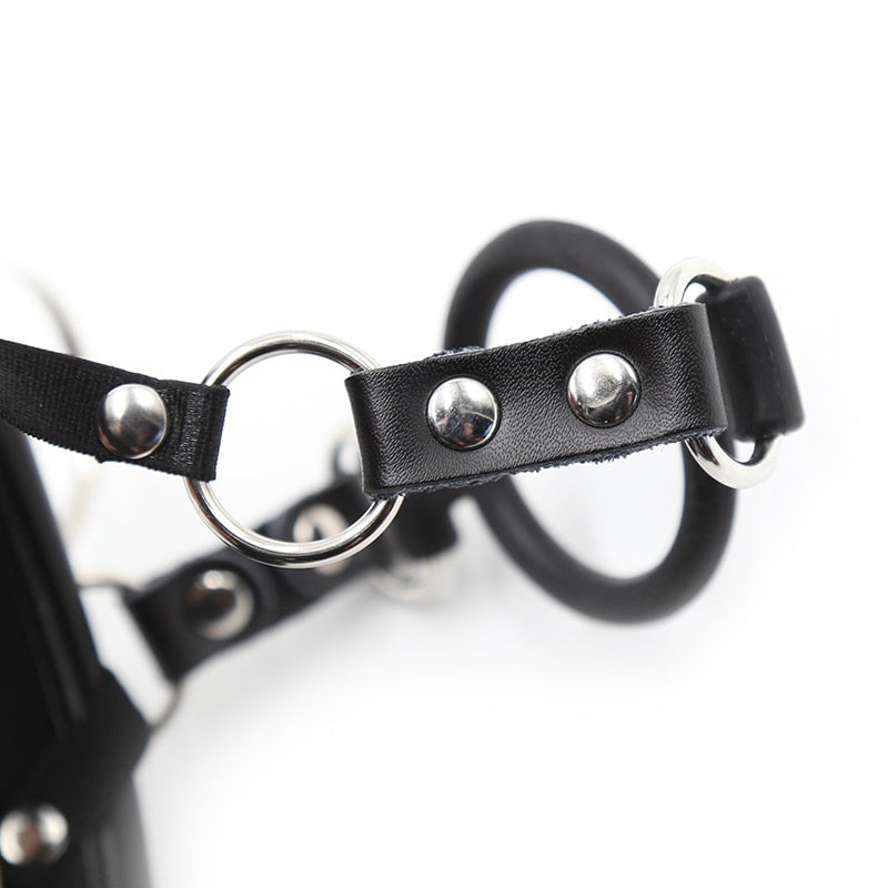 BDSM Bondage PU Leather Collar with Silicone Gag, Metal Chain - Own Pleasures