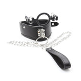 BDSM Bondage PU Leather Collar with Silicone Gag, Metal Chain - Own Pleasures